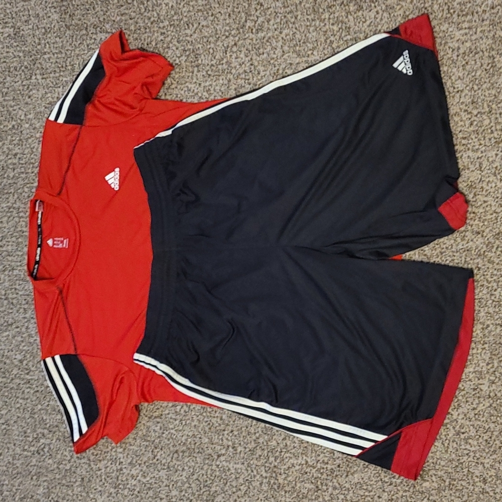 Adidas mens extra large red and black and white short set